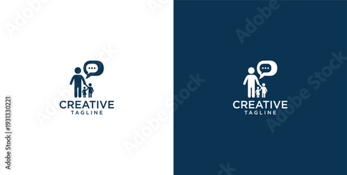 unity human logo and chat bubble logo vector icon