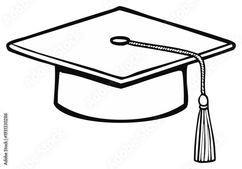 Graduation Cap Illustration Black and White Graduation Mortarboard with Tassel Graduation Symbol Vector Design
