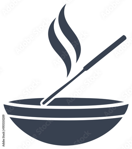 Incense stick burning in a bowl with smoke rising abstract icon