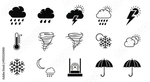 Weather forecast icons and symbols set.