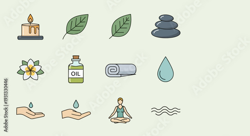 Yoga meditation wellness and relaxation icons.