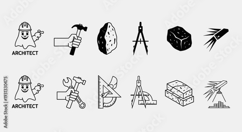 Architect icons and construction tools.