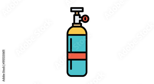 Concise vector illustration of a blue gas cylinder with a red stripe and a detailed pressure valve, suitable for industrial, medical, or scientific applications
