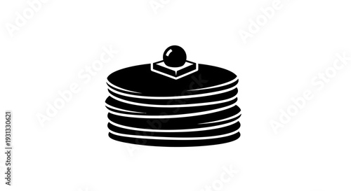 Simple black and white icon representing a stack of delicious pancakes topped with a pat of butter