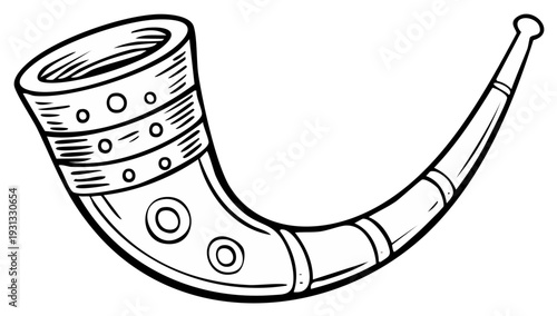 Cartoon Illustration of a Decorative Horn with Detailed Designs