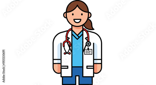Illustration of a Female Doctor Wearing a Stethoscope and Lab Coat, Ready to Provide Medical Care and Assistance to Patients