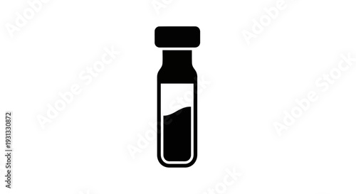 Simple black silhouette icon representing a test tube or vial partially filled with liquid, commonly used in scientific research, medical diagnostics, and laboratory settings