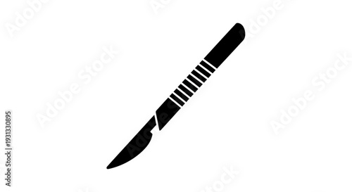 A stark black silhouette of a surgical scalpel, an essential tool in the medical field, depicted against a clean white background