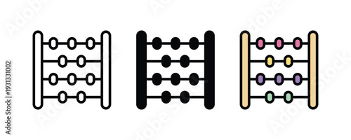 Abacus calculator icon set. Traditional counting tool symbol for mathematics education, mental arithmetic, and early childhood learning design. Vector Illustration.