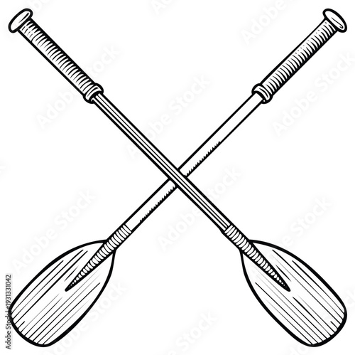 Crossed Paddles Illustration Vintage Style Paddles Crossing Rustic Woodcut Style Boat Oars