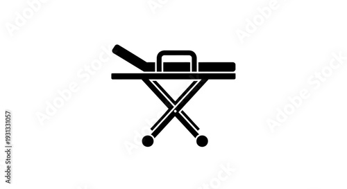 Essential black and white vector illustration of a medical stretcher, representing critical patient care, emergency rescue, and hospital equipment for healthcare facilities