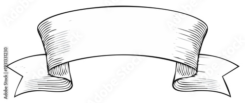 Classic Hand Drawn Engraved Style Blank Ribbon Banner Element for Custom Message