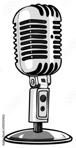Classic Silver Microphone Illustration for Audio Recording and Broadcasting