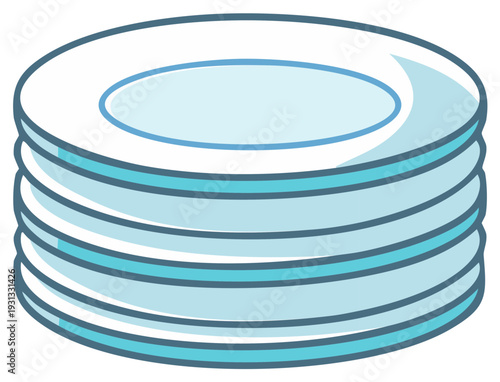 Stacked Plates Illustration, Clean Dishes, Dinnerware Pile, Kitchen Utensils, Organized Tableware, Ceramic Plates Stack
