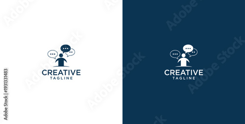 unity human logo and chat bubble logo vector icon