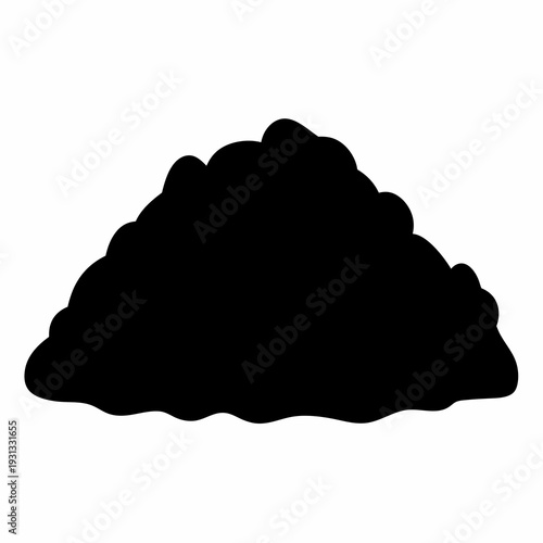 Abstract pile of black material on white background in silhouette image