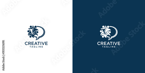 unity human logo and chat bubble logo vector icon