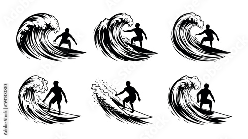Surfer Riding Big Waves Dynamic Action Sports Illustration.