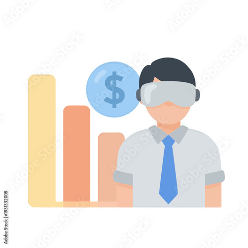Businessman with Virtual Reality Headset and Dollar Symbol UI Icon for App Interface
