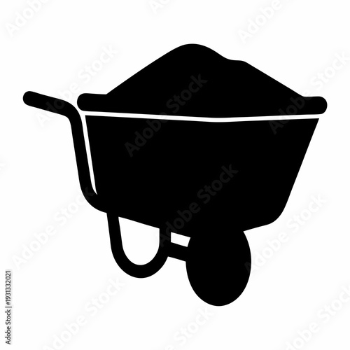 A Silhouette of a Wheelbarrow Filled with Dirt or Soil Material