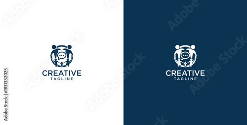 unity human logo and chat bubble logo vector icon