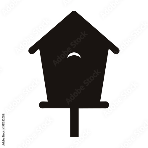 Simple black silhouette illustration of a birdhouse, a shelter for birds