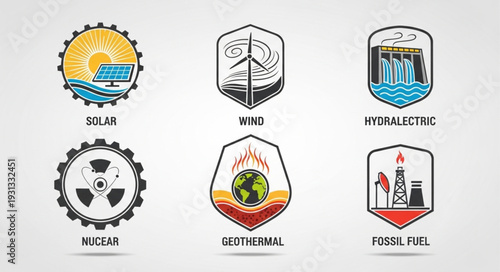 Collection of renewable and non-renewable energy source icons.