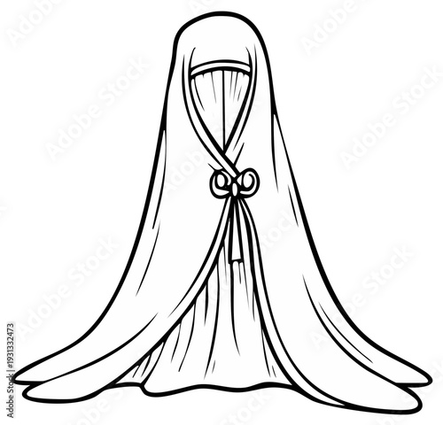 Black and White Illustration of Burka with Niqab in Cartoon Style