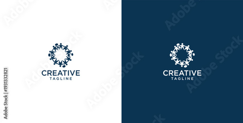 unity human logo and chat bubble logo vector icon
