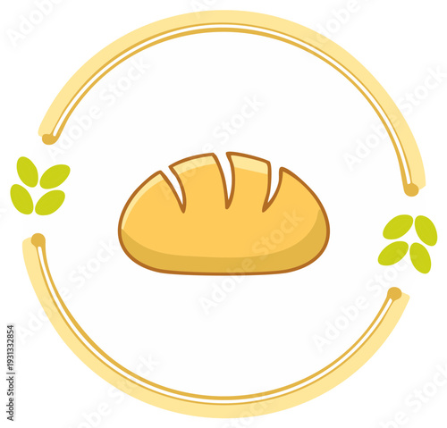Loaf of Bread Green Seeds Golden Circle Cute Foodie Icon Illustration