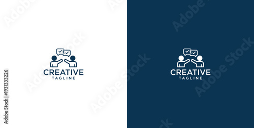 unity human logo and chat bubble logo vector icon