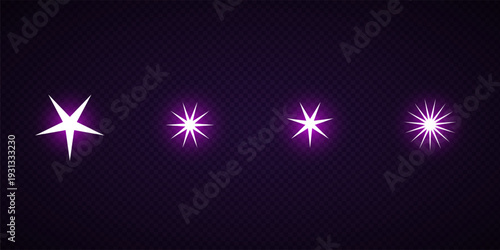 Colorful Star Light Effect Collection with Blue, Golden, and Yellow Glowing Starlight Sparkle Rays and Lens Flare Illumination on Transparent Background