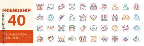 Collection of colorful friendship icons displayed on a white background showcasing various emotions and relationships