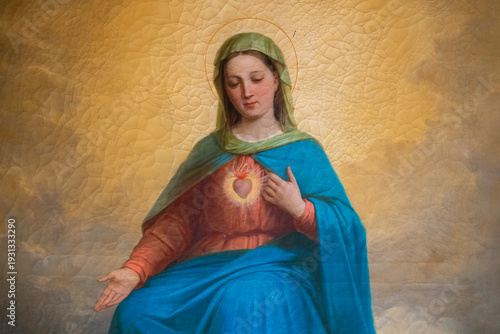 Painting (19th century) of The Immaculate Heart of Mary. Immaculate,