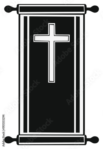 Scroll with Cross Icon Symbolic Representation of Christianity Religious Belief