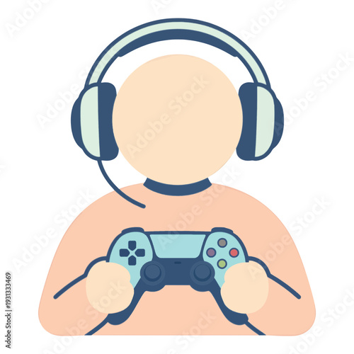 Gamer With Headset Holding Game Controller UI Icon for App Interface