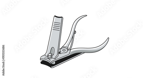 Close up illustration of a metal nail clipper tool.