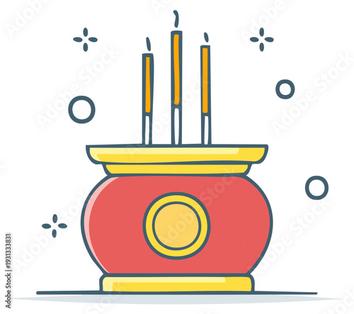 Traditional Chinese Incense Burner with Lit Sticks for Spiritual Rituals and Festivals