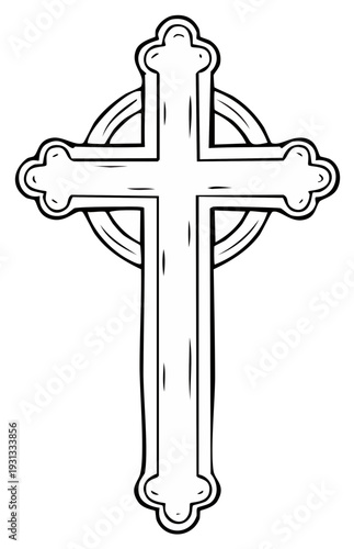 Simple Celtic Cross Design Outline Drawing Religious Symbol of Faith and Spirituality