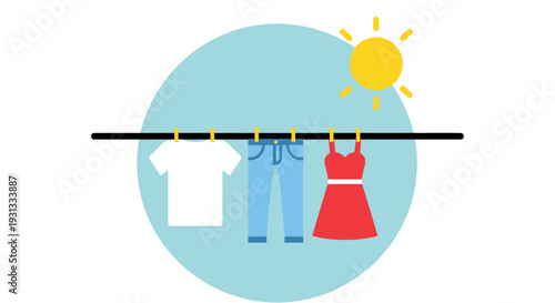 Clothes drying on a clothesline under the sun.