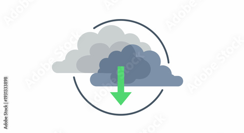 Cloud download icon with green arrow and circle.