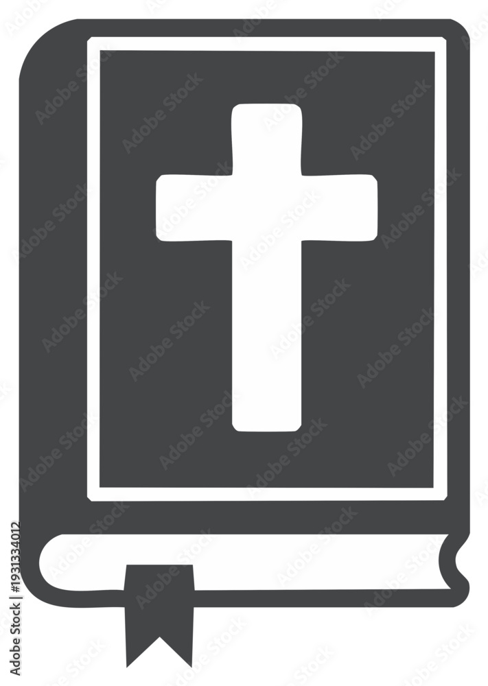 Obraz premium Religious symbol of a cross on the cover of a holy book in black and white.