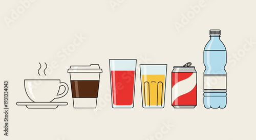 Collection of assorted beverages in various containers.