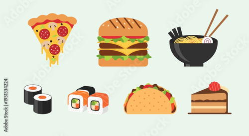 Collection of delicious fast food and international cuisine items.