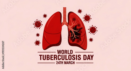 Medical Concept for World Tuberculosis Day Featuring Damaged Lung Graphic Highlighting TBC Infection and Prevention Campaign
