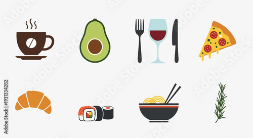 Collection of Delicious Food and Drink Icons.