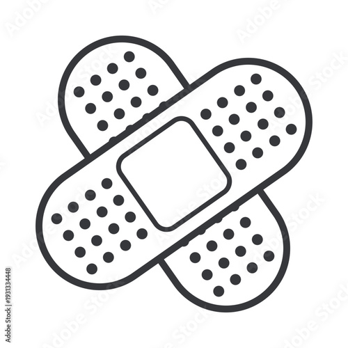 Isolated outline adhesive bandage icon, medical plaster cross shape symbol for wound care, first aid treatment, healthcare safety