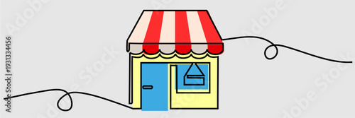 Editable continuous one line art shop vector for modern retail sites. Ideal for symbolizing minimalist business fronts, sleek commercial markets, and clean digital storefront designs.