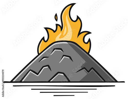 Cartoon volcano with fiery eruption, illustration of geological activity and volcanic cone