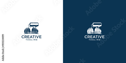 unity human logo and chat bubble logo vector icon